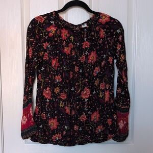 Old Navy Black Floral Blouse with Red and Pink Details
